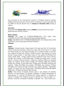 Public Auction Sale- ZIMRA -1 Nov 2022